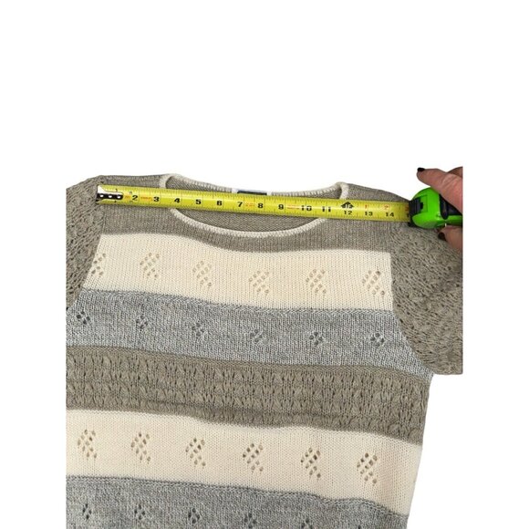 Vintage Kenneth Too Open Knit Short Sleeve Sweater Heather Grey Cream Khaki USA - Picture 6 of 12